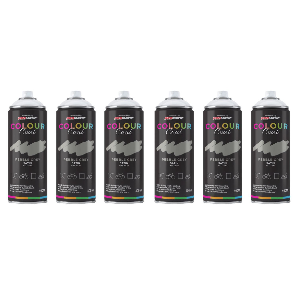6X Pebble Grey RAL 7030 Satin Spray Paint 400ml