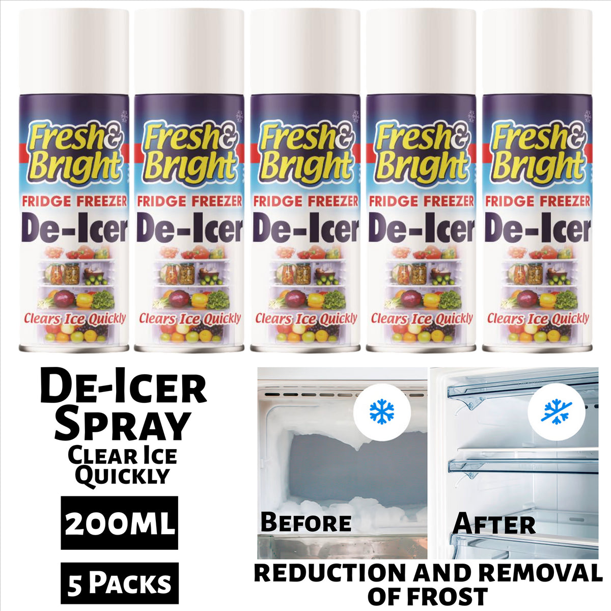 5X Fridge Freezer De Icer Spray 200ml De-Icer