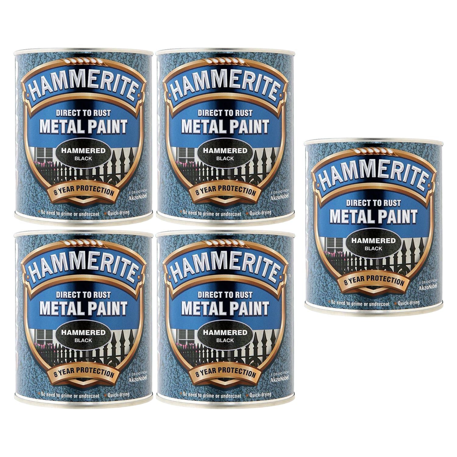 5X Hammerite Hammered Black Paint 750ml Tin Paint