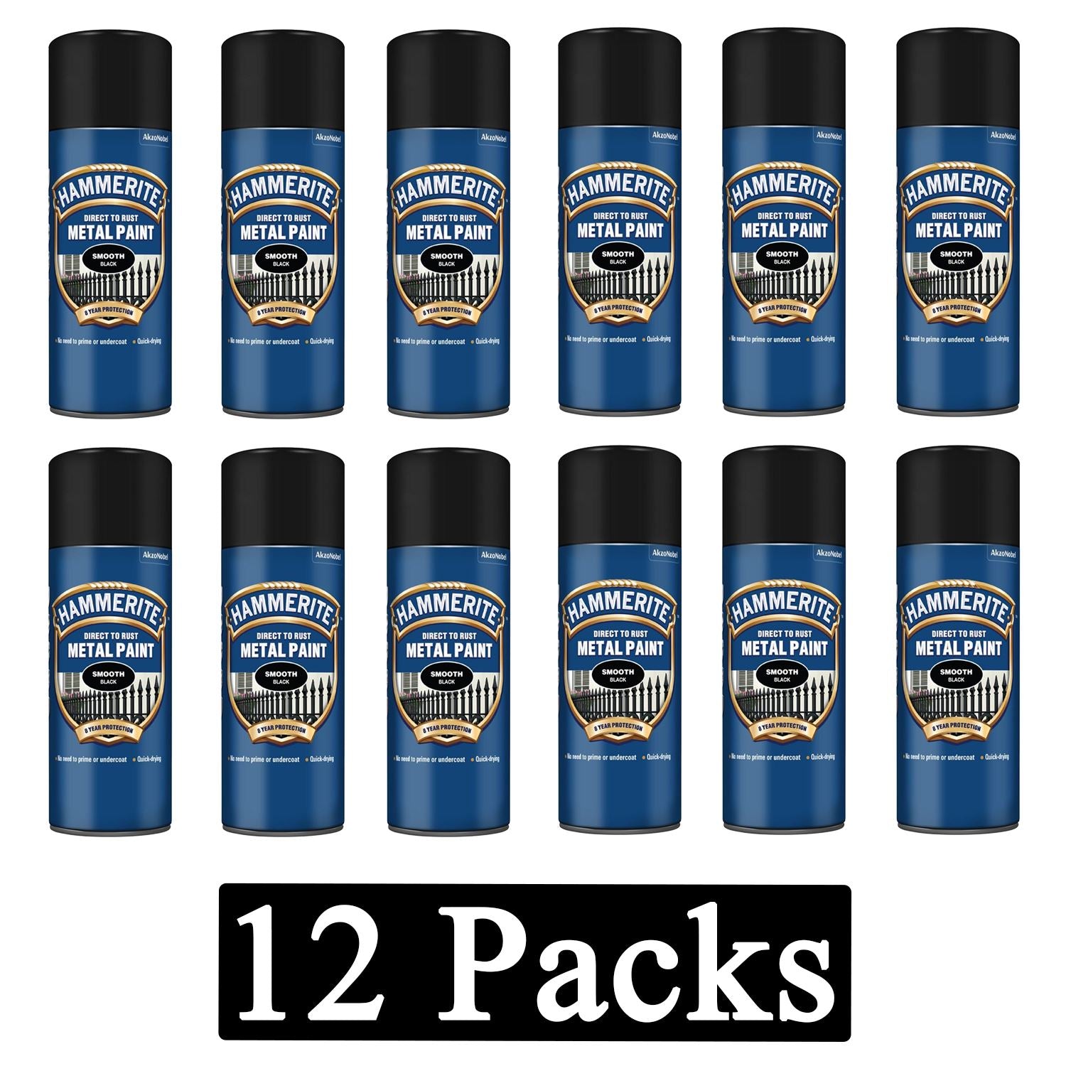 12X Hammerite Smooth Black Spray Paint 400ml Spray Paint
