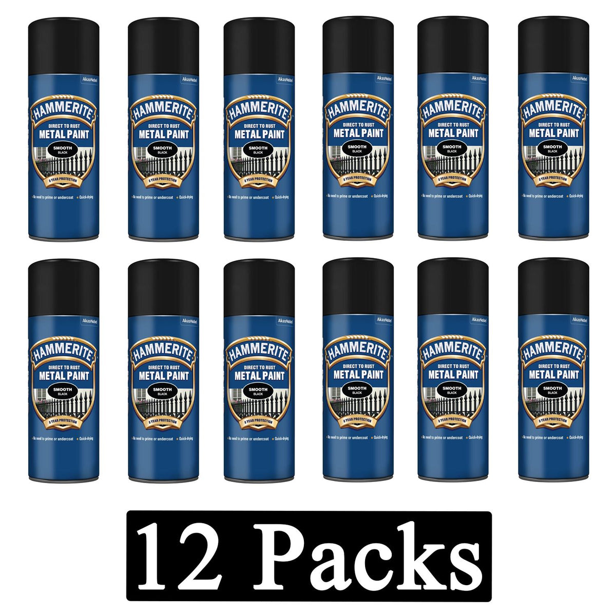 12X Hammerite Smooth Black Spray Paint 400ml Spray Paint