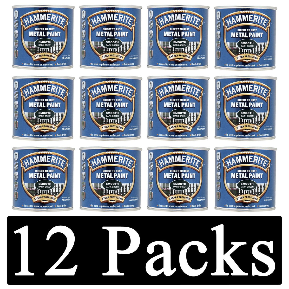 12X Hammerite Smooth Dark Green Paint 250ml Tin Paint