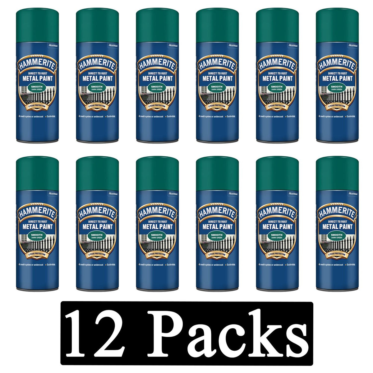 12X Hammerite Smooth Dark Green Spray Paint 400ml Spray Paint
