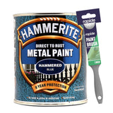 Hammerite Hammered Blue Paint 750ml With 1" Paint Brush Tin Paint