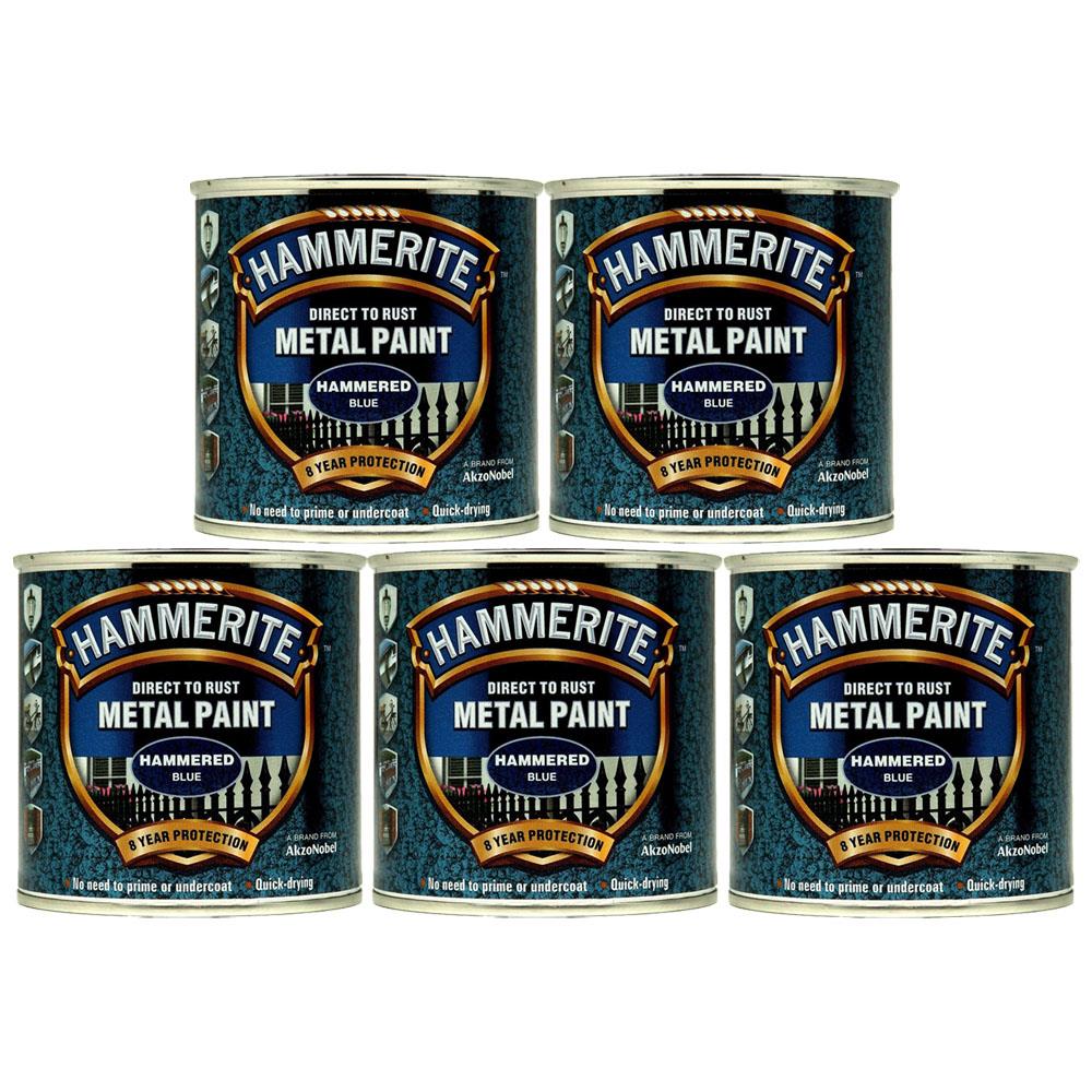 Five cans of Hammerite hammered blue paint direct to rust metal paint with 8 year protection