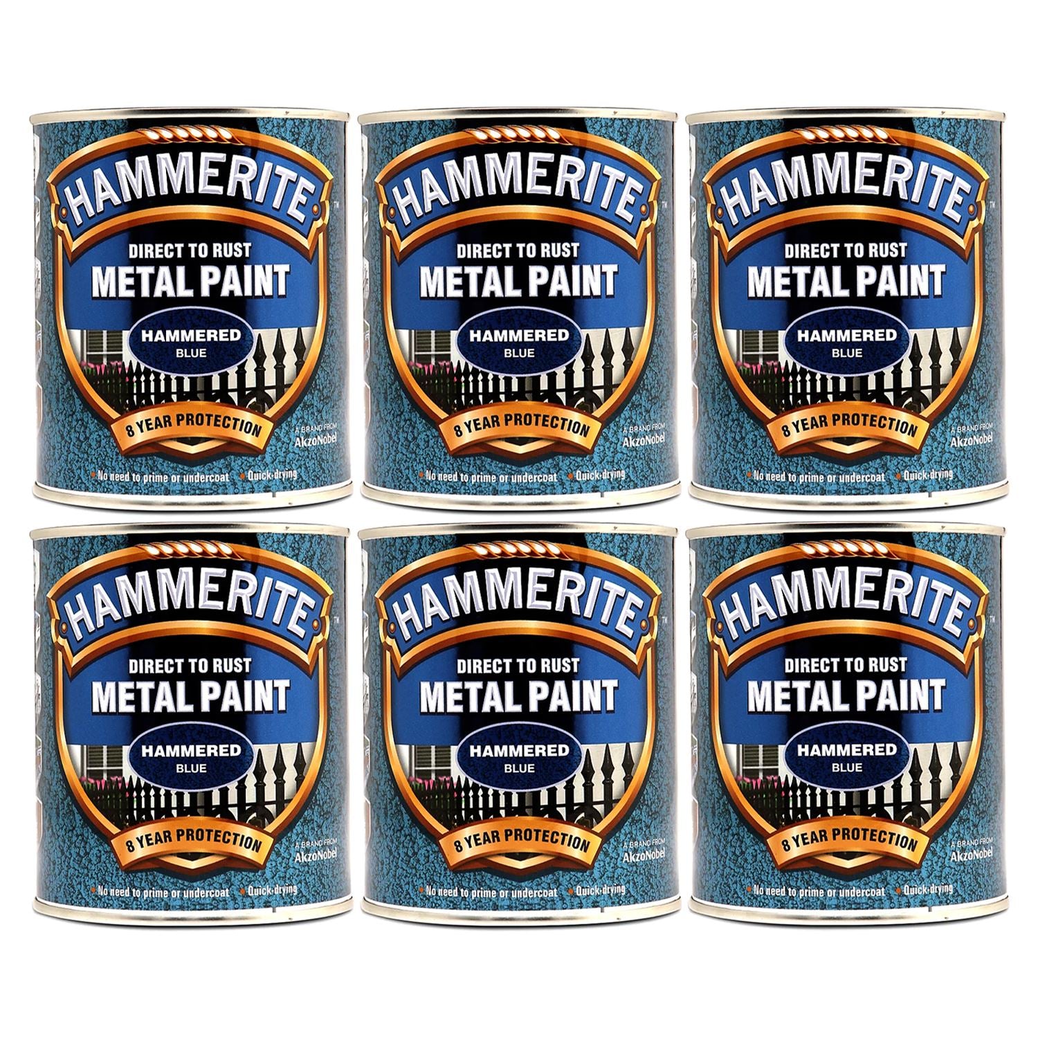 6X Hammerite Hammered Blue Paint 750ml Tin Paint
