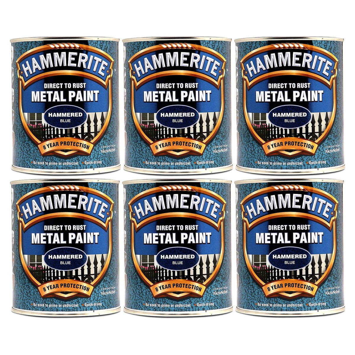 6X Hammerite Hammered Blue Paint 750ml Tin Paint