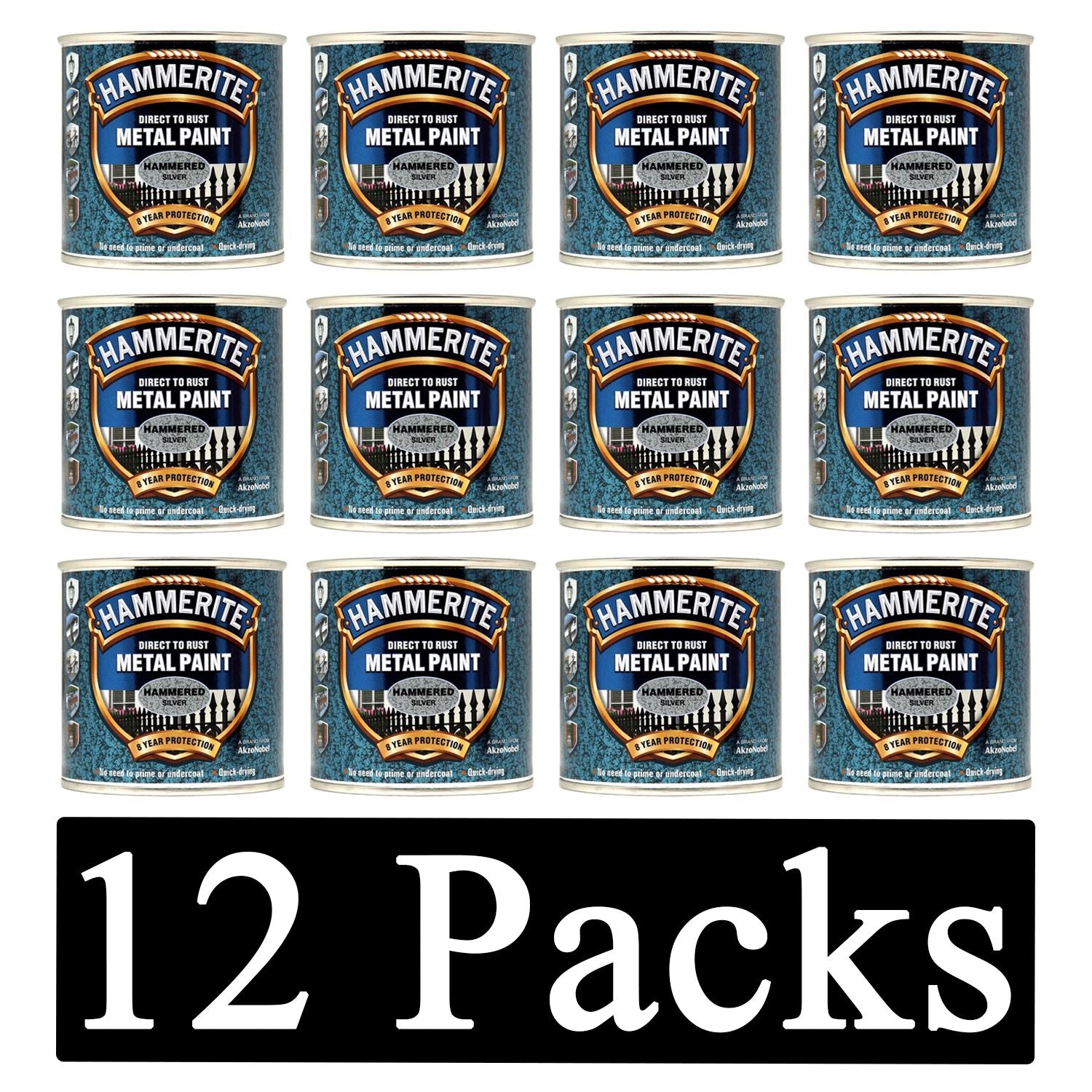 12X Hammerite Hammered Silver Paint 250ml Tin Paint
