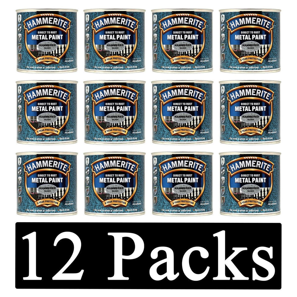 12X Hammerite Hammered Silver Paint 250ml Tin Paint