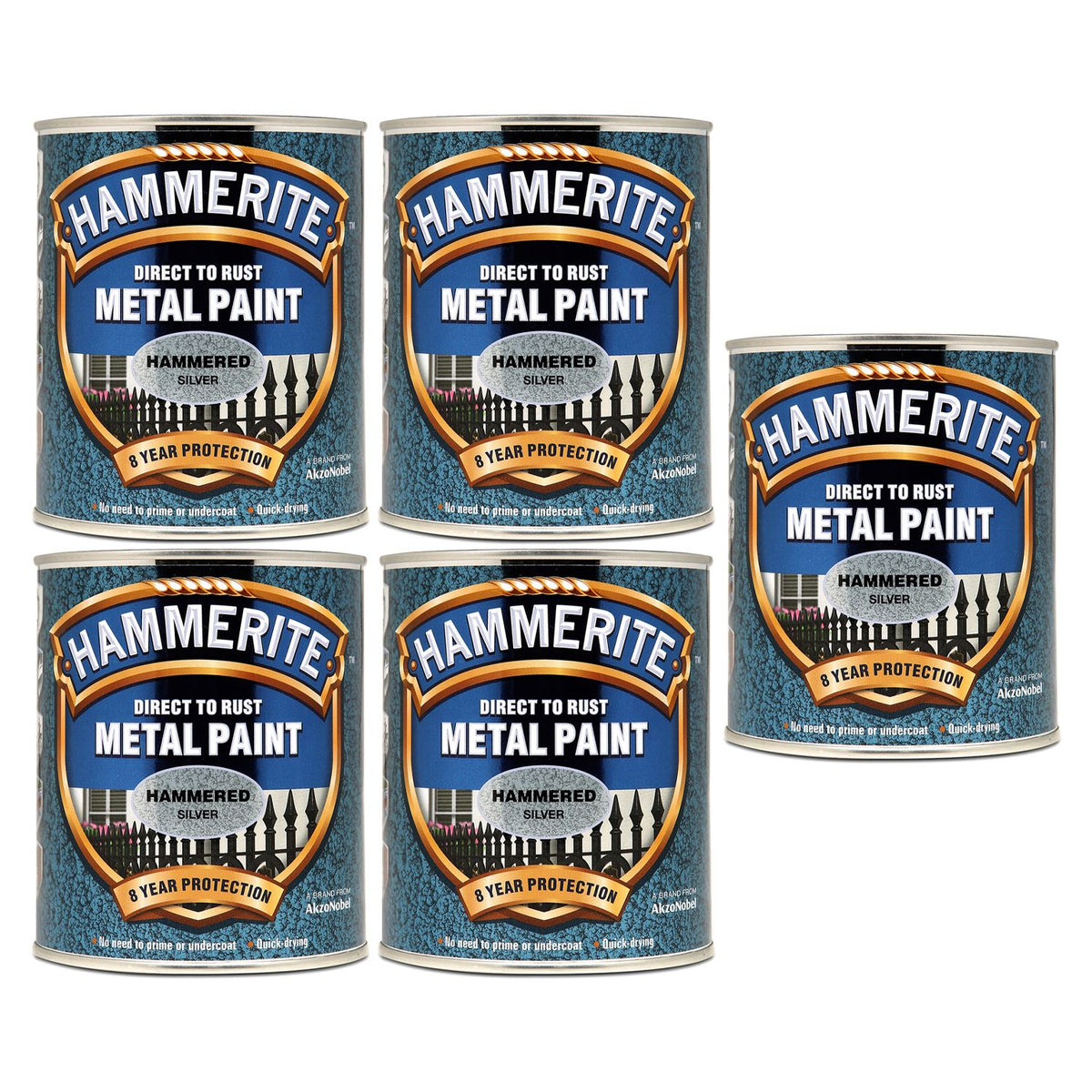 5X Hammerite Hammered Silver Paint 750ml Tin Paint