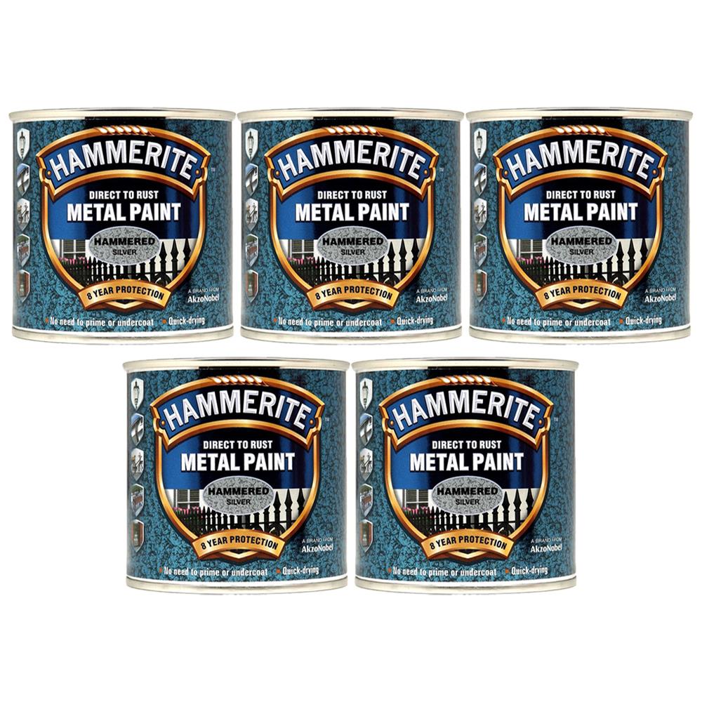 5X Hammerite Hammered Silver Paint 250ml Tin Paint