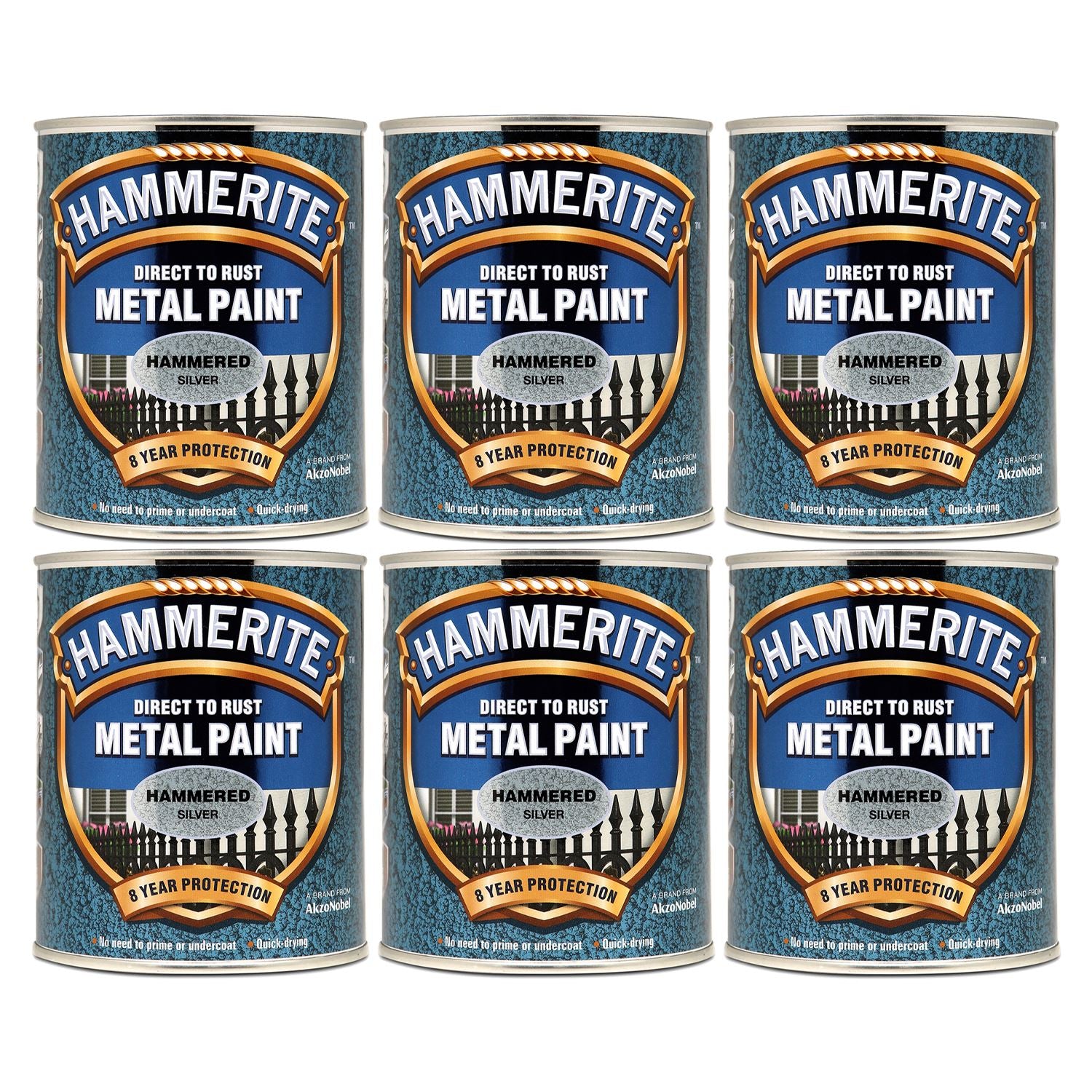6X Hammerite Hammered Silver Paint 750ml Tin Paint