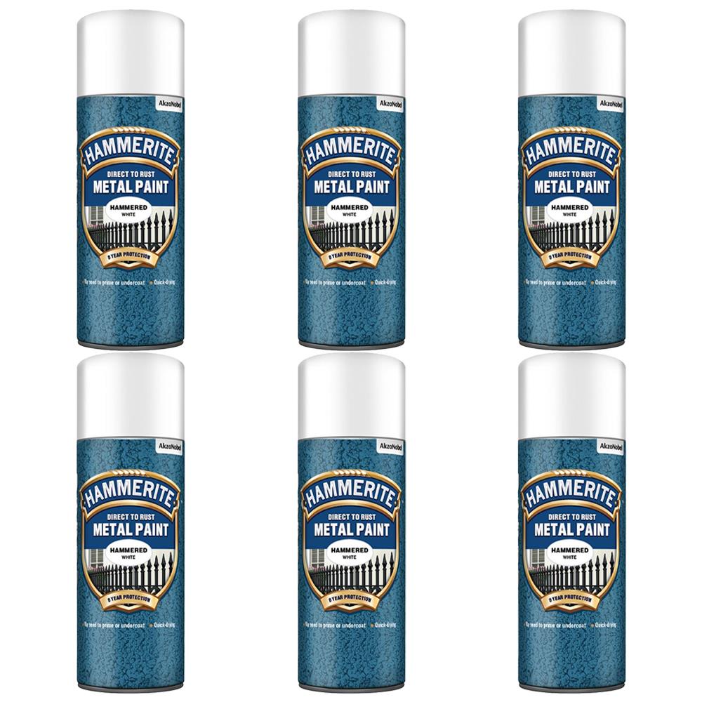 6X Hammerite Hammered White Spray Paint 400ml Spray Paint