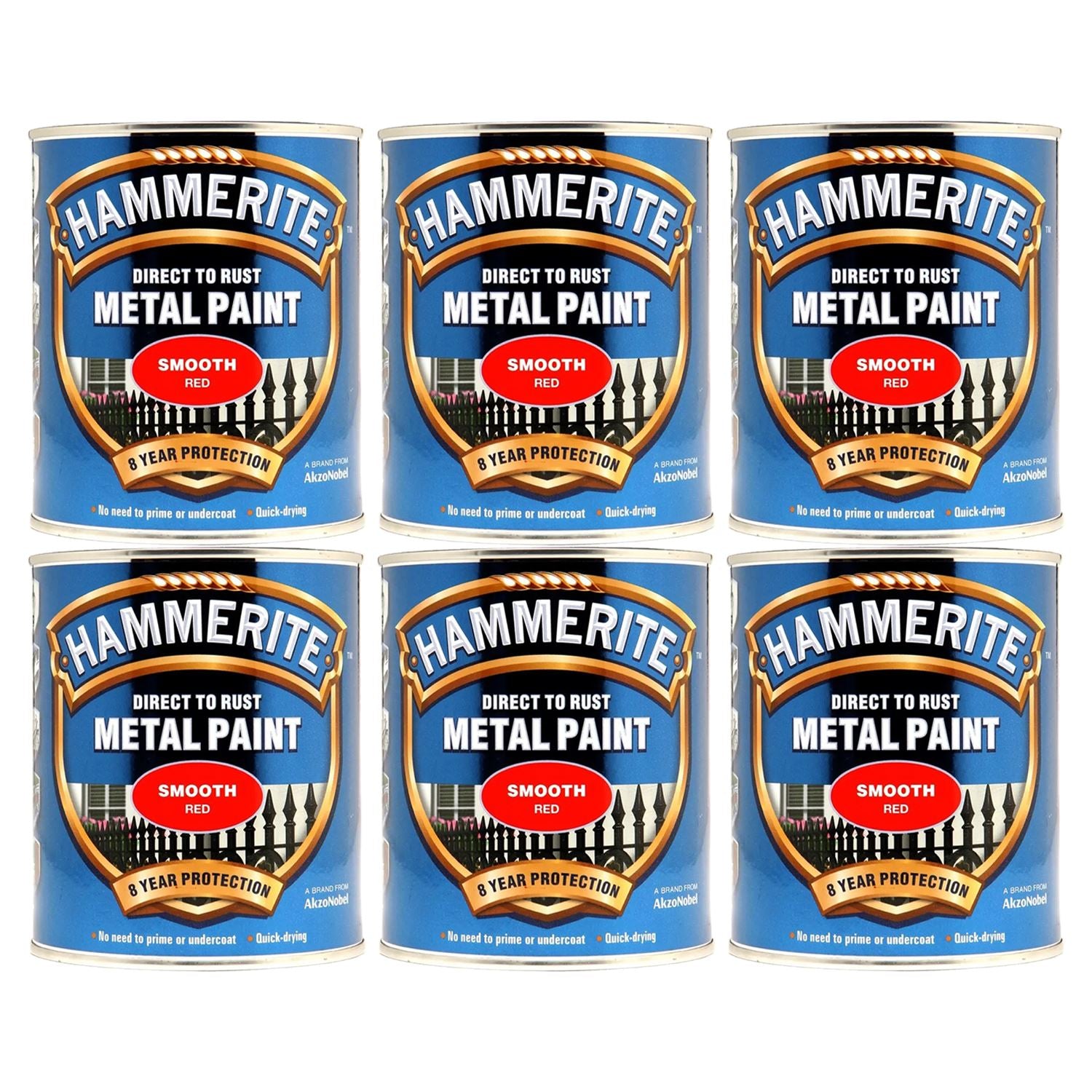 6X Hammerite Smooth Red Paint 750ml Tin Paint