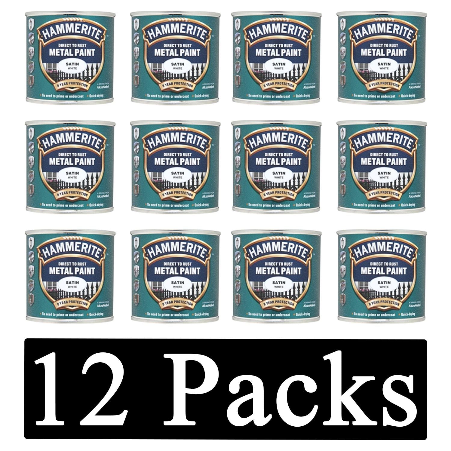 12X Hammerite Satin White Paint 250ml Tin Paint