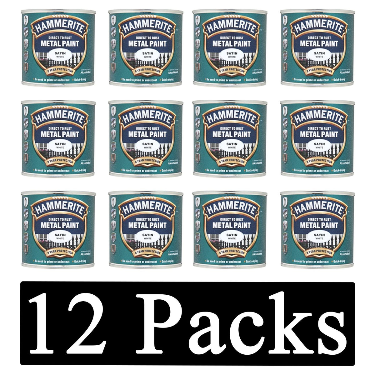 12X Hammerite Satin White Paint 250ml Tin Paint