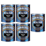 5X Hammerite Smooth Black Paint 750ml Tin Paint