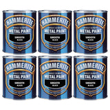 6X Hammerite Smooth Black Paint 750ml Tin Paint