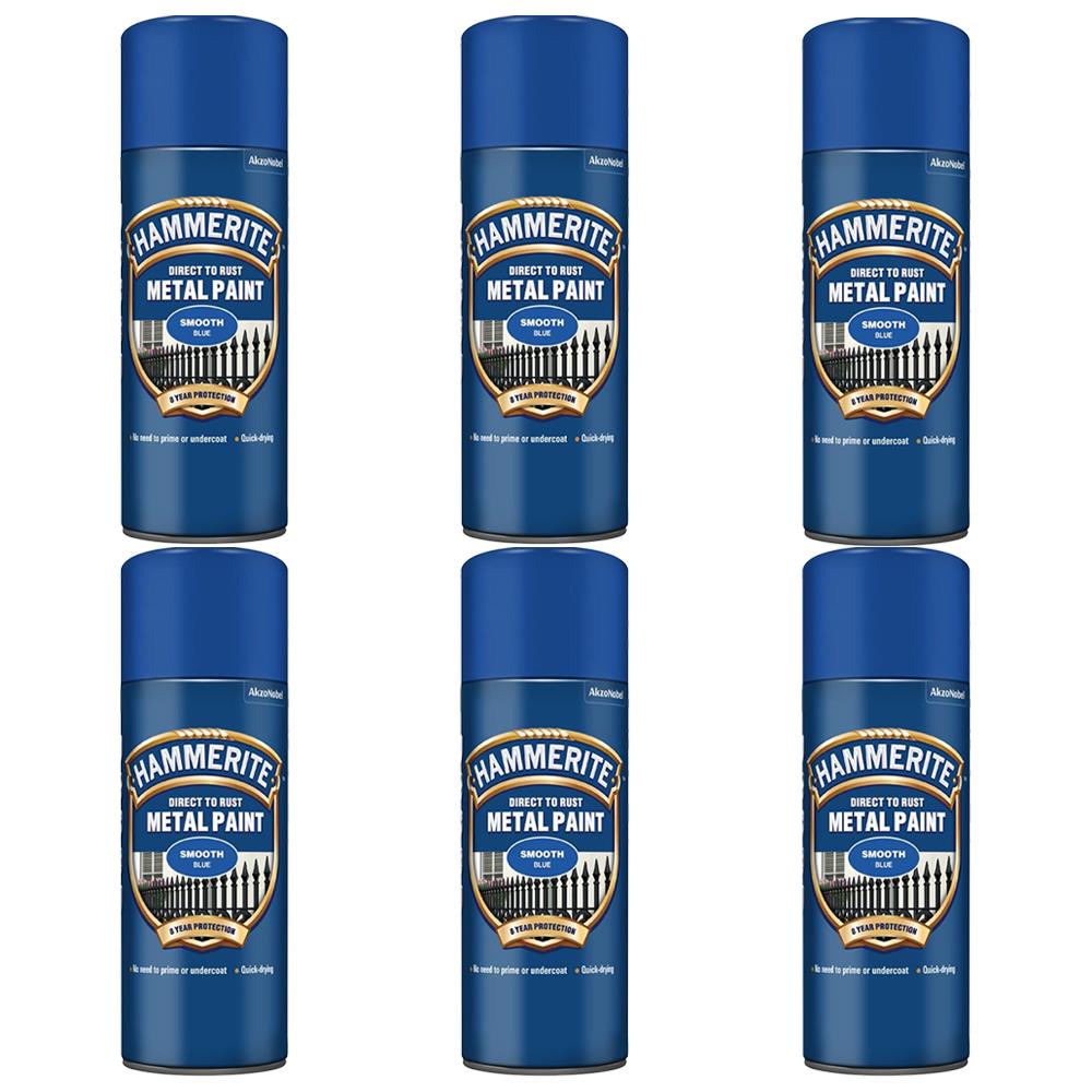Hammerite Smooth Blue Spray Paint cans for direct to rust metal protection and smooth finish