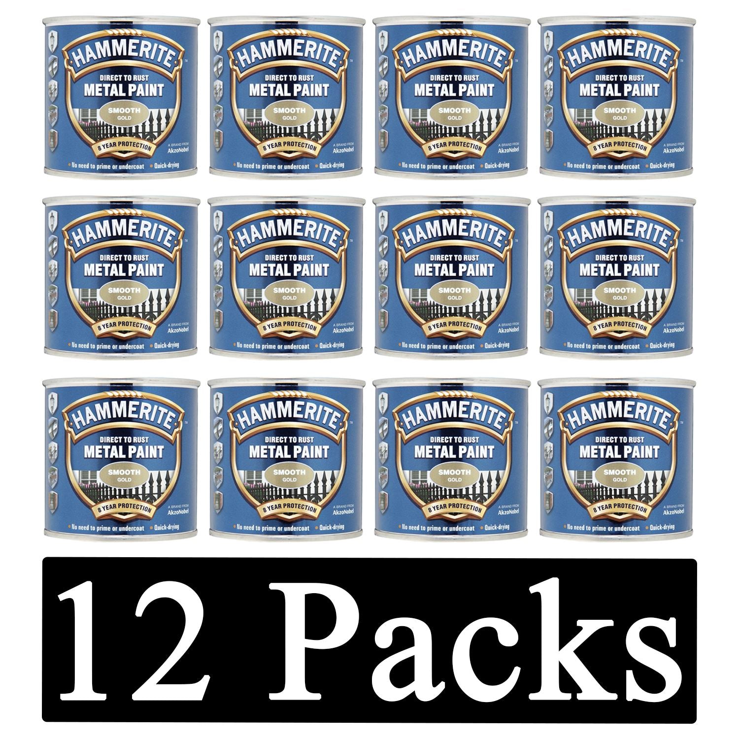 12X Hammerite Smooth Gold Paint 250ml Tin Paint