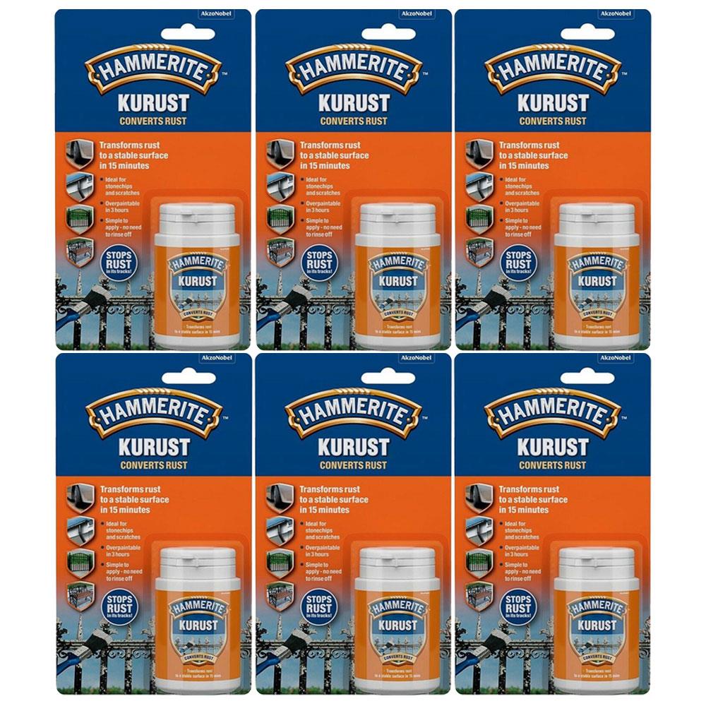 Six packs of Hammerite Kurust rust converter with orange and blue packaging for rust treatment