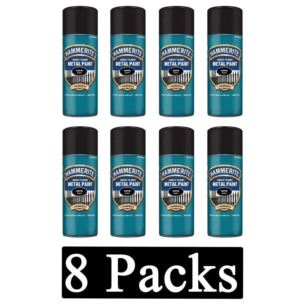 8X Hammerite Satin Black Spray Paint 400ml Spray Paint
