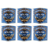 Hammerite Smooth Blue Paint six tin cans offering direct to rust metal protection and quick-drying formula