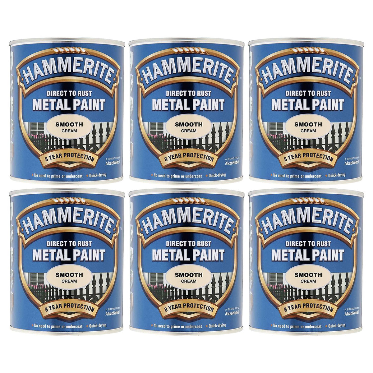 6X Hammerite Smooth Cream Paint 750ml Tin Paint