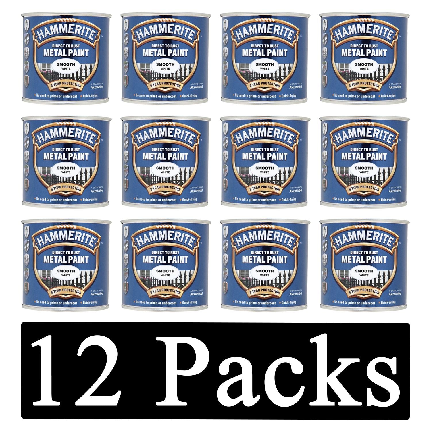 12X Hammerite Smooth White Paint 250ml Tin Paint