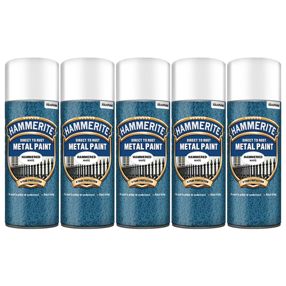 5X Hammerite Hammered White Spray Paint 400ml Spray Paint