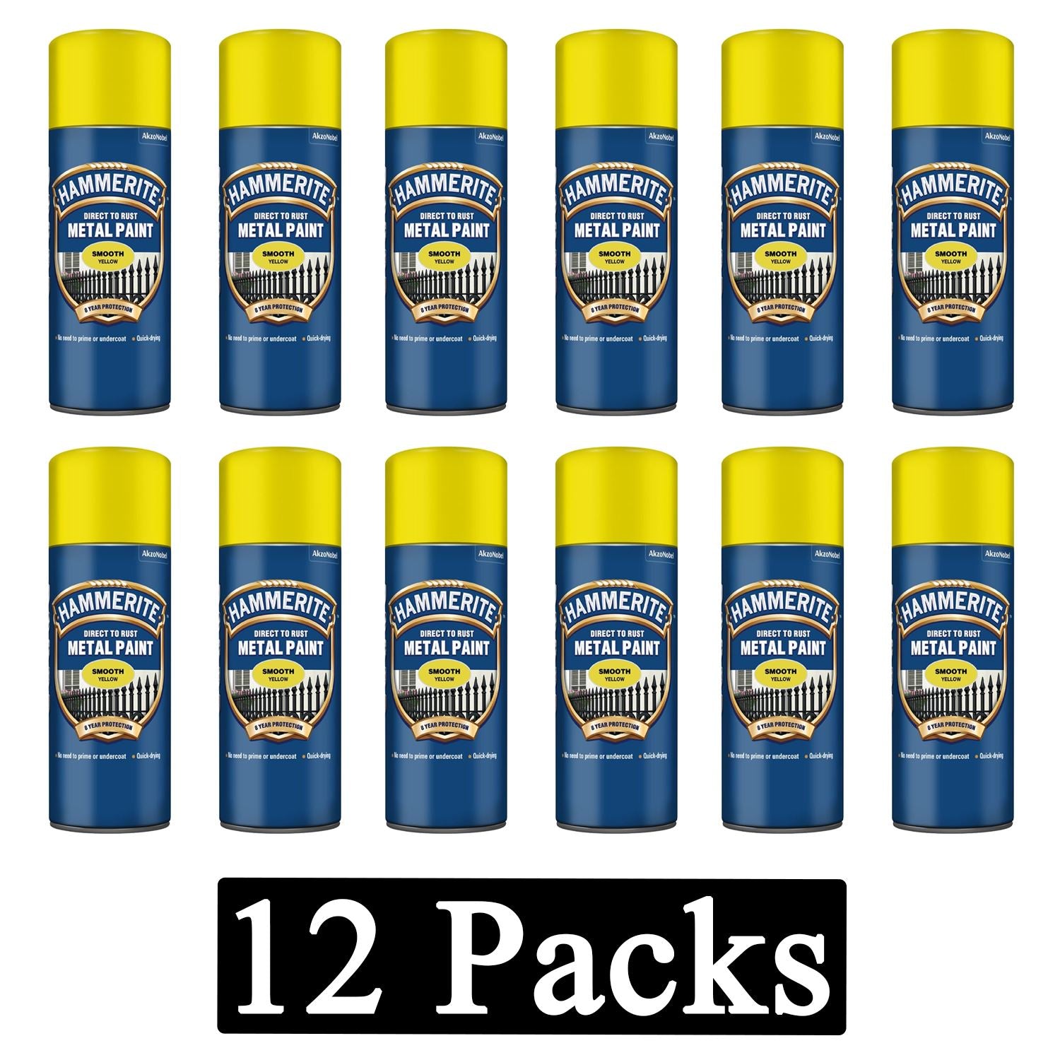 12X Hammerite Smooth Yellow Spray Paint 400ml Spray Paint