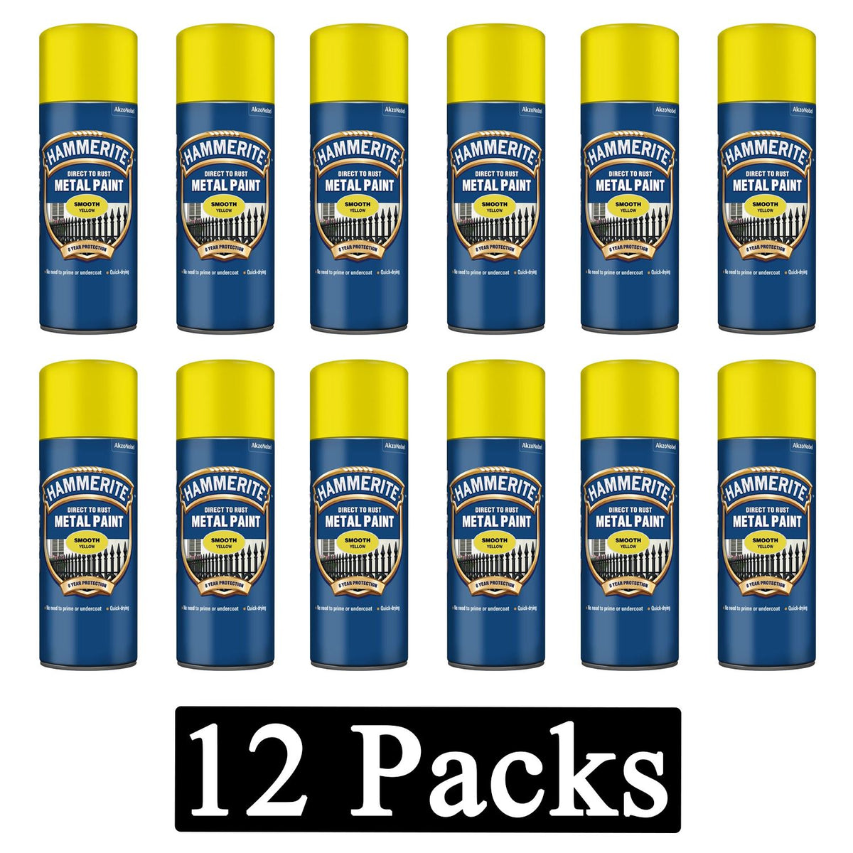 12X Hammerite Smooth Yellow Spray Paint 400ml Spray Paint