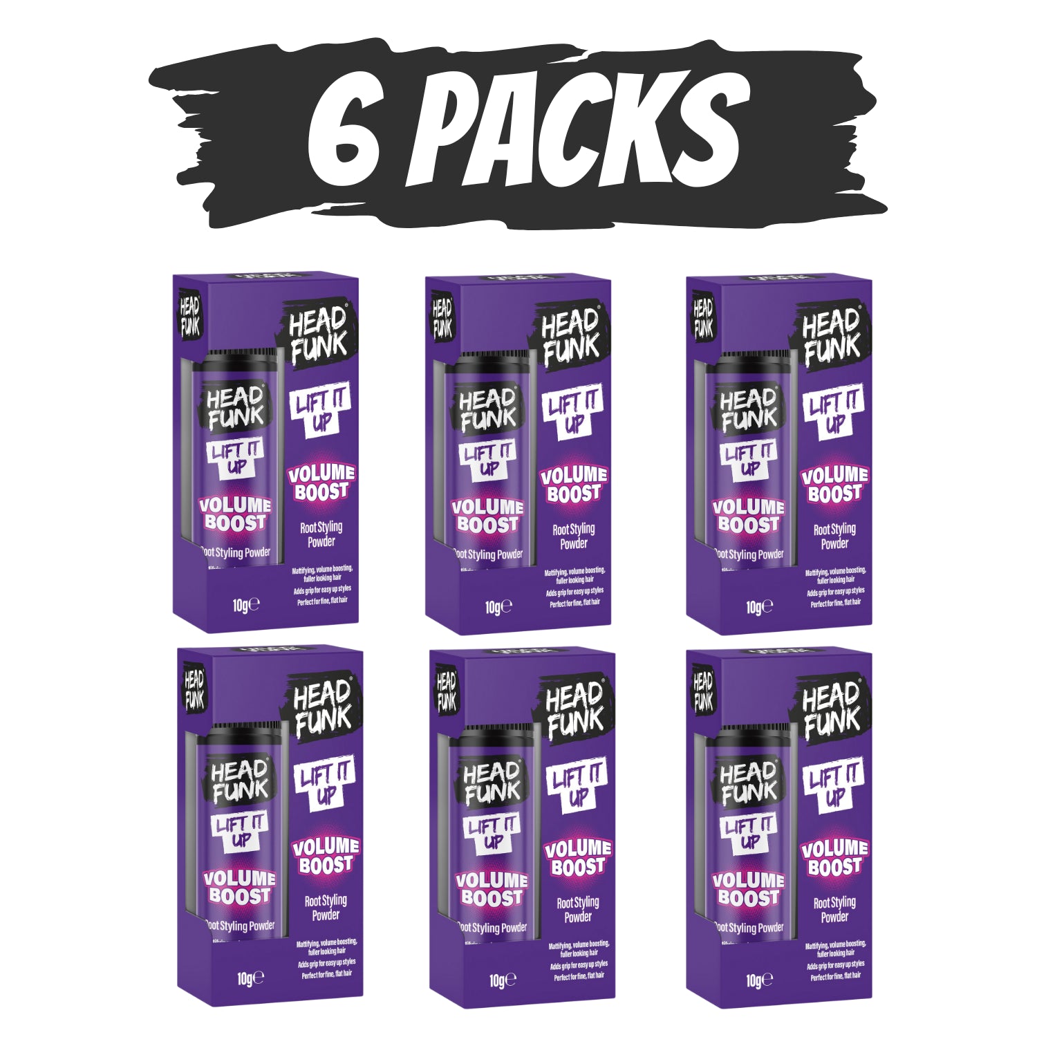Set of 6 Head Funk Hair Styling Powder packs for volume and lift, ideal root styling powder for volume