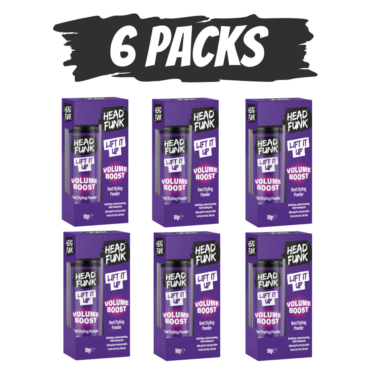 Set of 6 Head Funk Hair Styling Powder packs for volume and lift, ideal root styling powder for volume