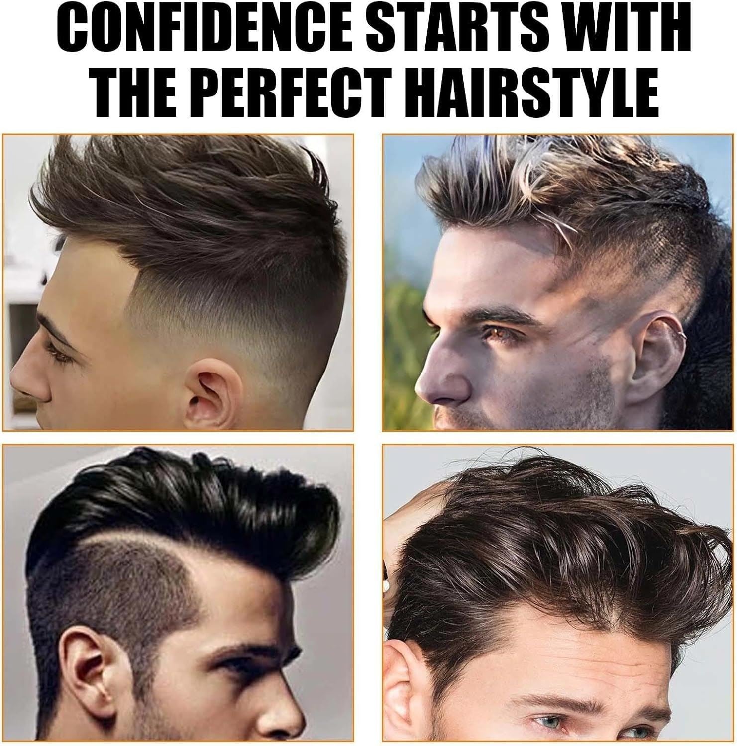 Four stylish hairstyles showcasing root styling powder for volume for a confident look