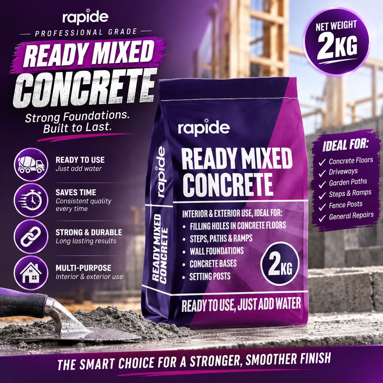 Rapide Ready Mixed Concrete 2kg for strong foundations and smooth finishes, using heidelberg materials ready-mixed concrete