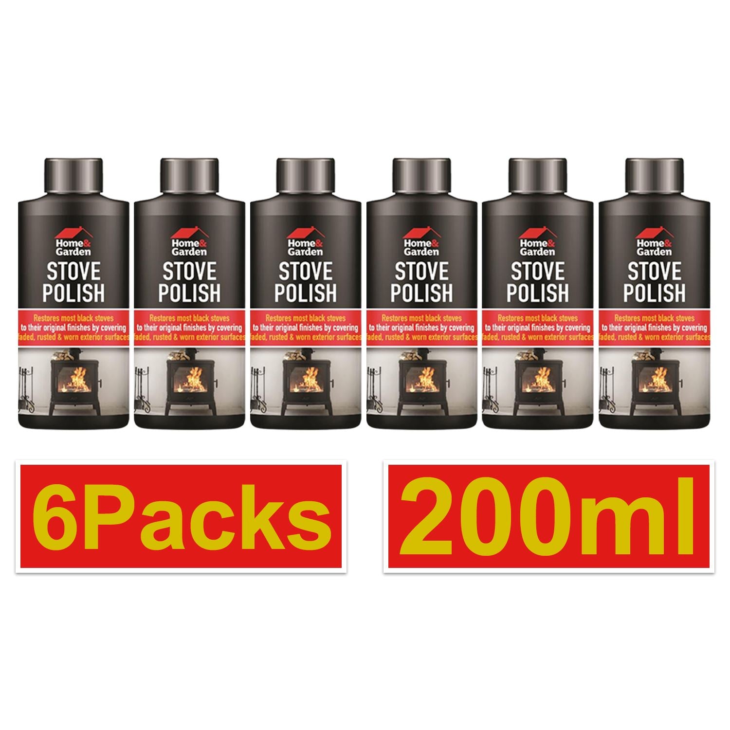 Home & Garden stove polish spray 200ml in a pack of six for restoring shine to stoves