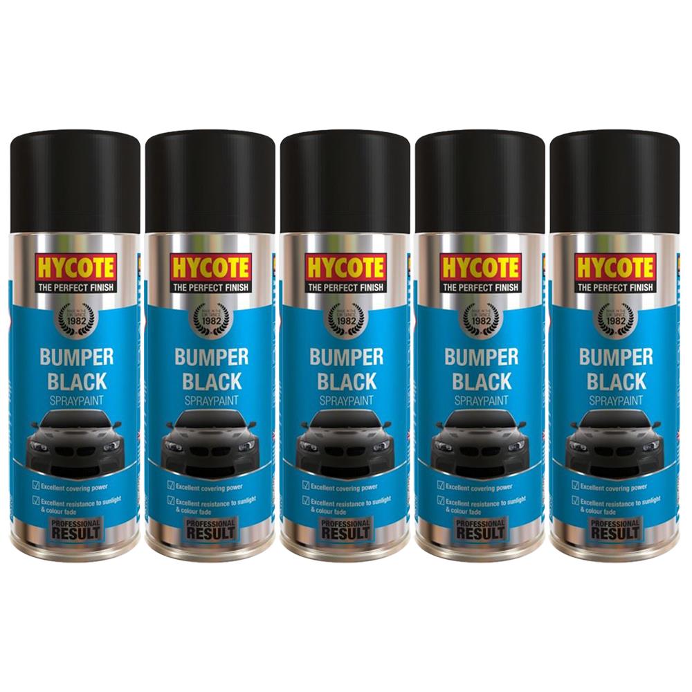 Pack of five Hycote black bumper spray paint cans for automotive bumper refinishing