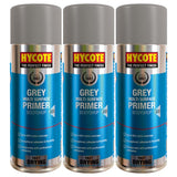 Hycote bodyshop primer spray cans in grey for multi-surface application and fast drying