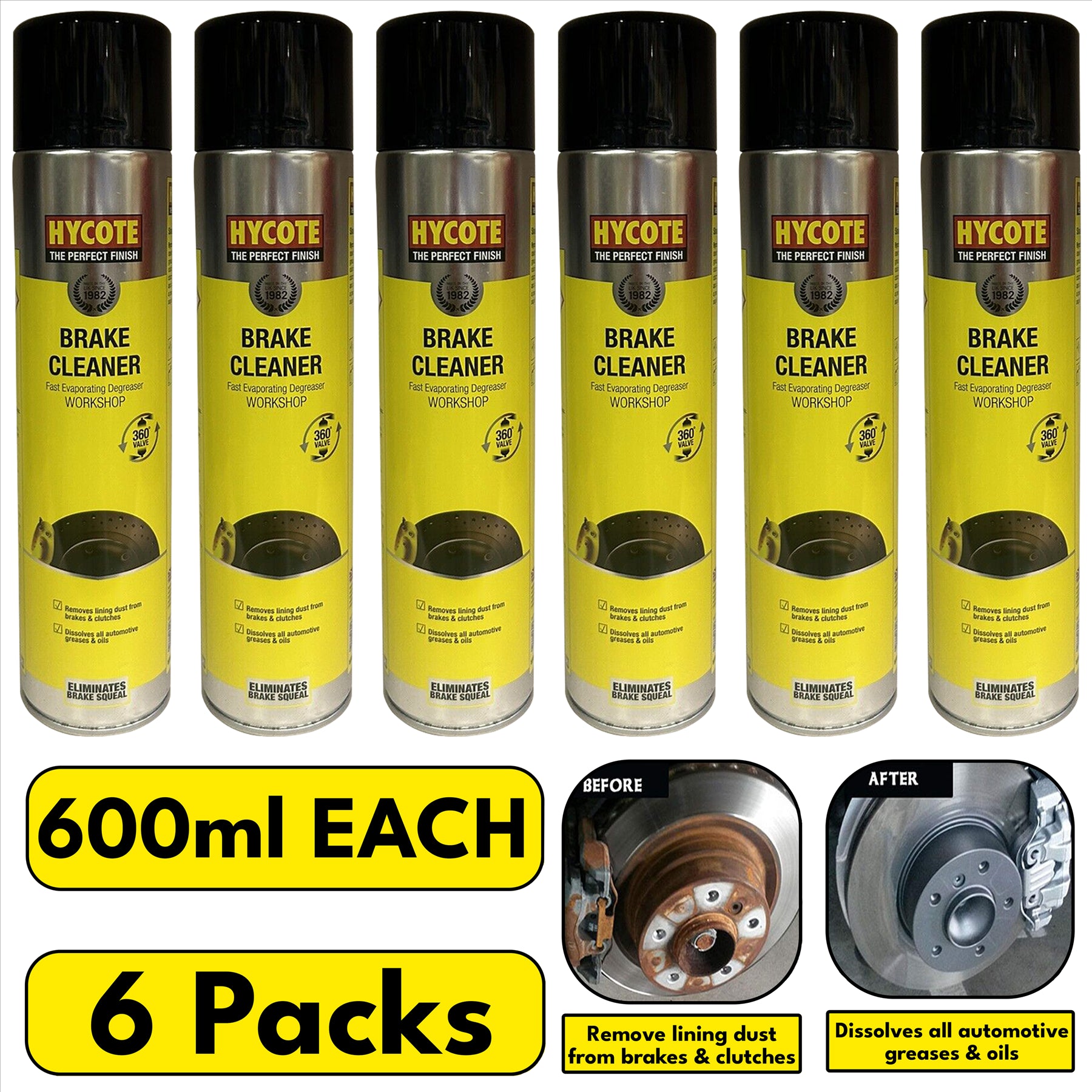 Hycote brake cleaner spray 600ml packs, ideal for removing grease and oil from brakes and clutches
