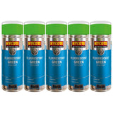 Five cans of Hycote fluorescent green spray paint with matt finish and quick drying