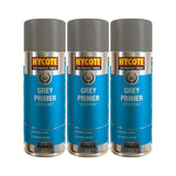 Hycote grey primer spray 400ml cans in a row for high-quality priming and surface preparation