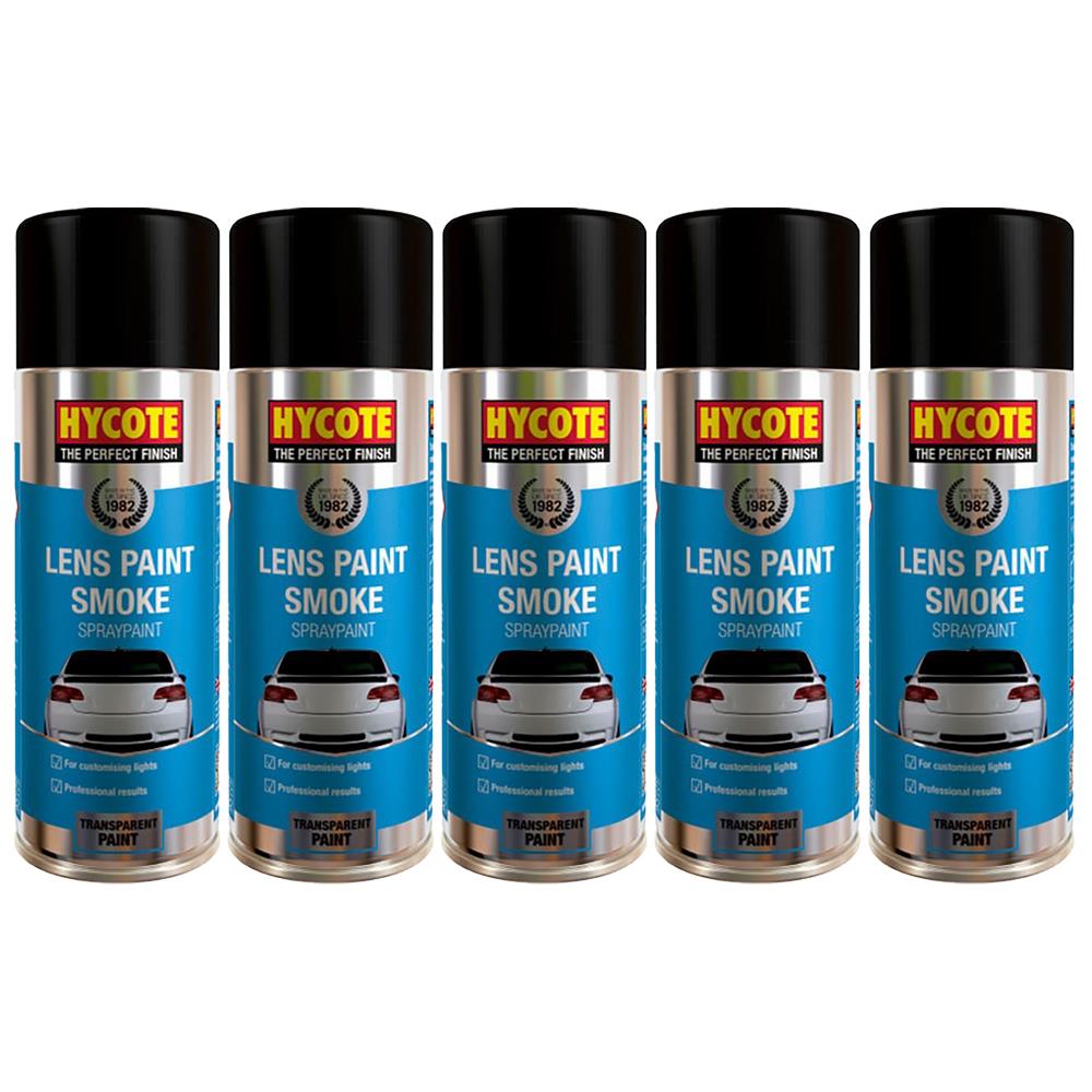 Five cans of Hycote lens paint spray smoke for customizing automotive lights
