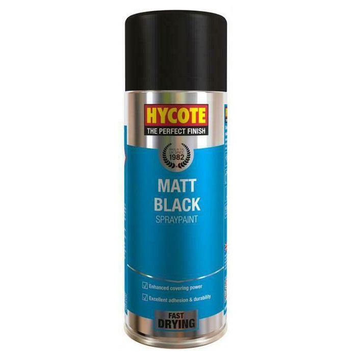 Hycote matt black spray paint can with fast drying formula for excellent adhesion and durability