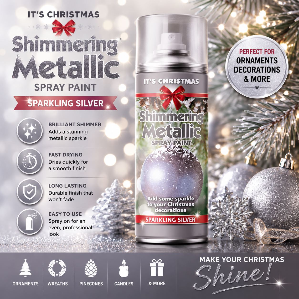 Rapide Shimmering Metallic Spray Paint in Sparkling Silver for easy application with paint with spray gun