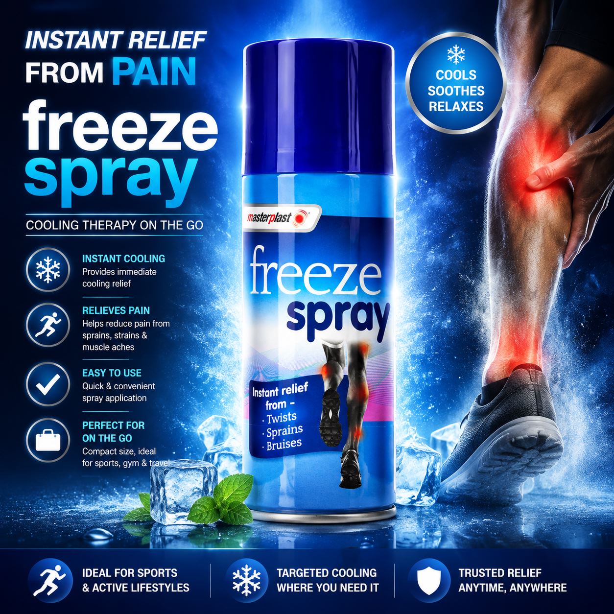 Masterplast freeze spray got2b for instant relief from pain and cooling therapy for injuries