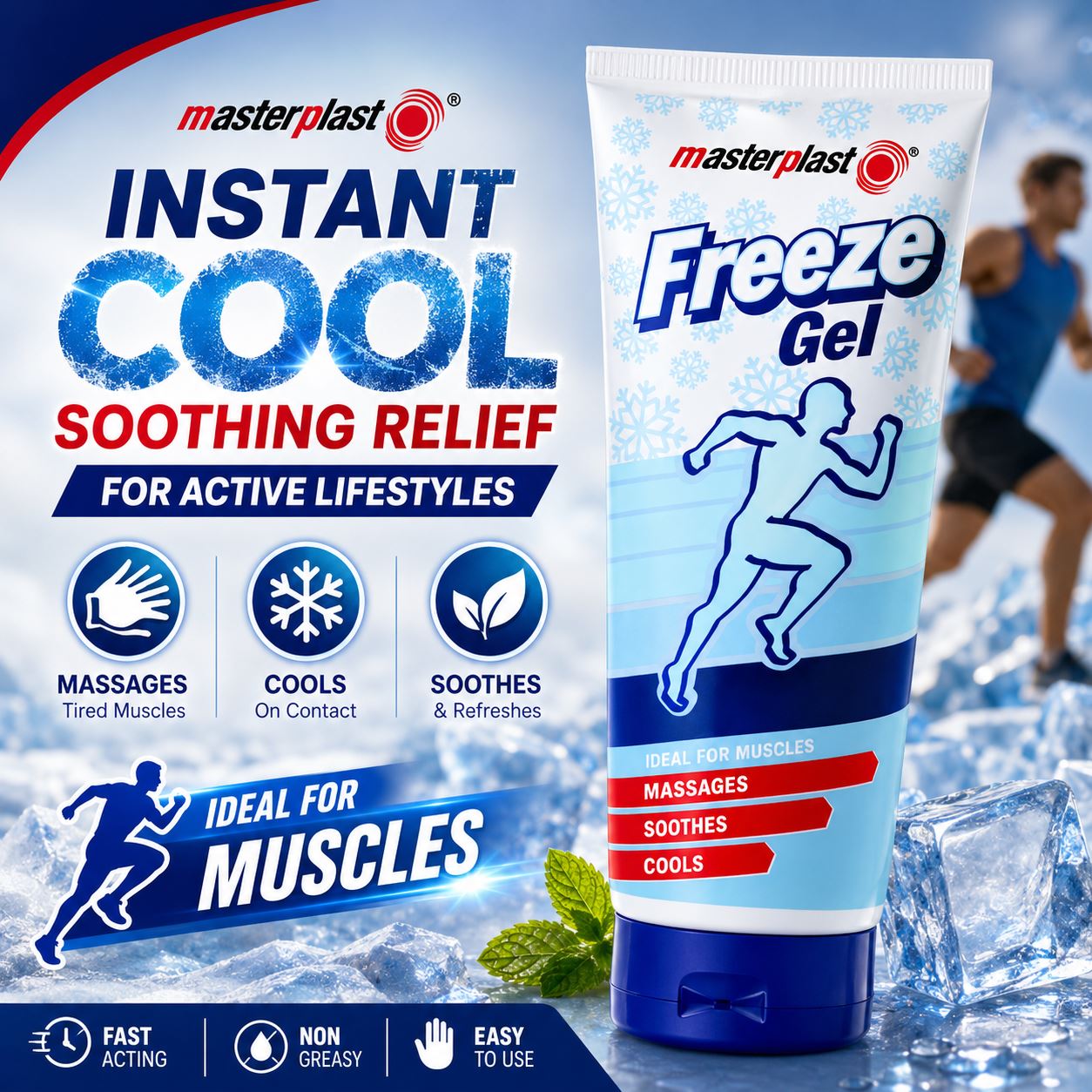 Masterplast Freeze Gel Tube for Instant Cool and Soothing Relief with gel freeze packs for muscles