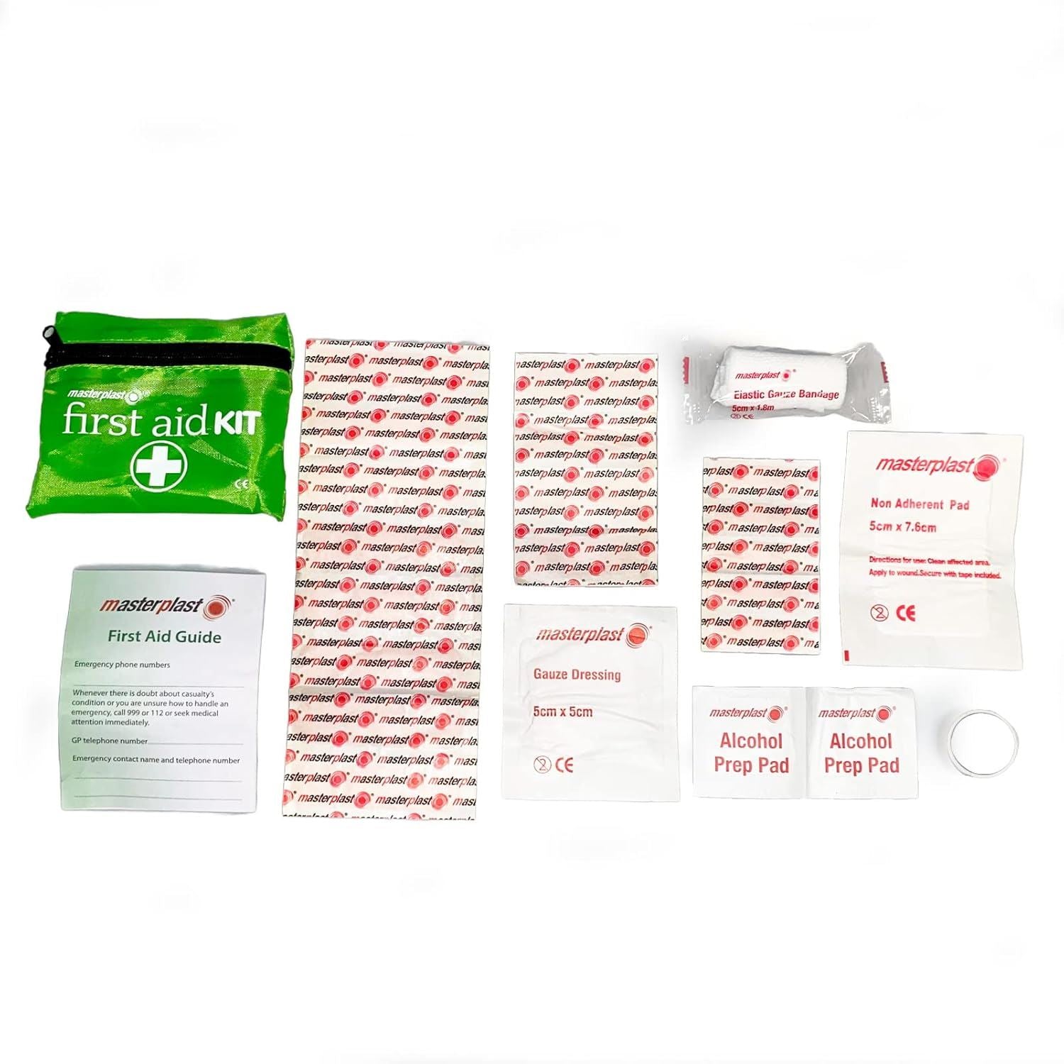 Mini first aid kit bulk with essential supplies including plasters, dressings, and first aid guide for emergencies