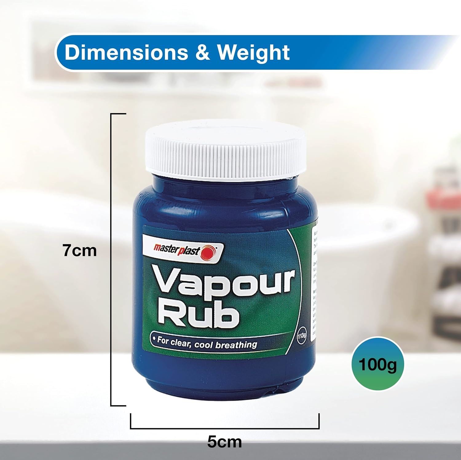 Masterplast Vapour Rub for congestion relief in a 100g jar, promoting clear and cool breathing