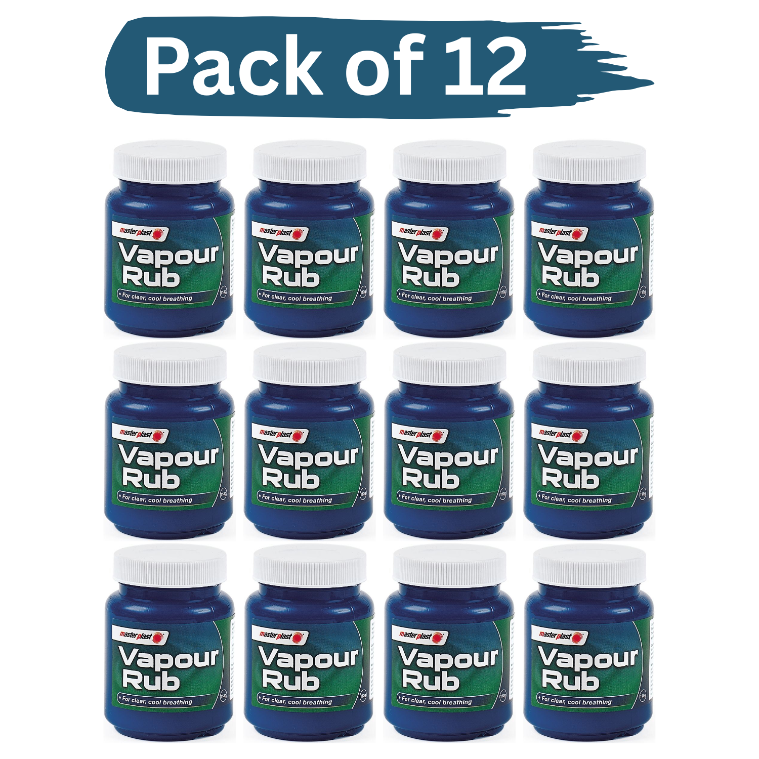 Pack of 12 Vapour Rub for congestion relief, ideal for soothing blocked noses and promoting easy breathing
